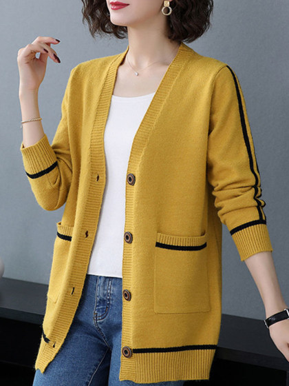 Striped Long Sleeve Knit Cardigan