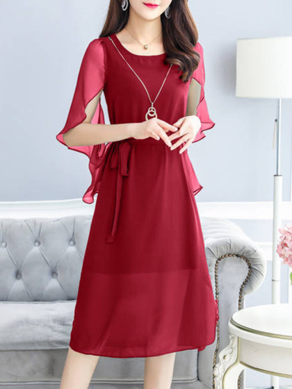 Pure Color Mesh Shawl Skater Dress