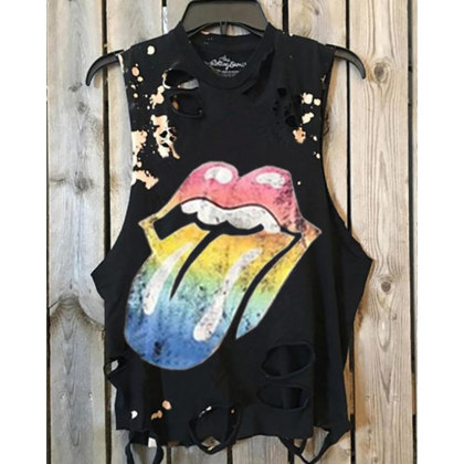 Casual V Neck Broken Hole T-Shirt