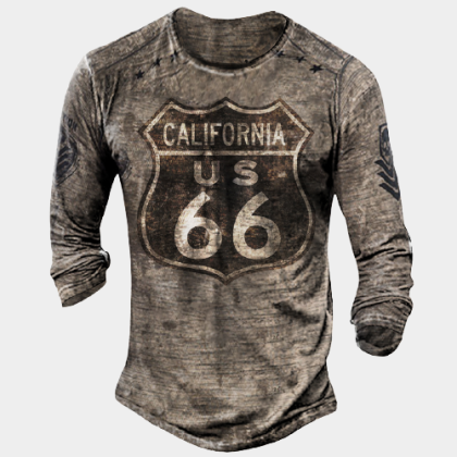 Mens US Route 66 Retro Printed Long Sleeve Top