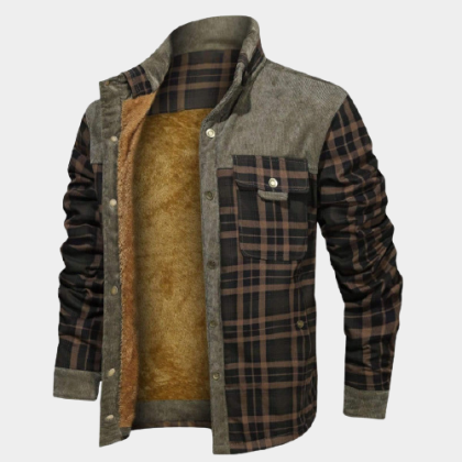 Men's Retro Check Pattern Stitching Warm Wanderer Jacket