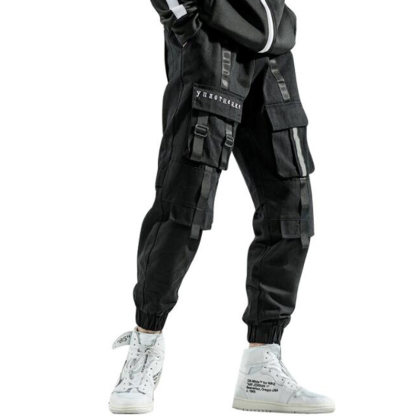Men's Tech Style Decorative Webbing Multi-pocket Trousers