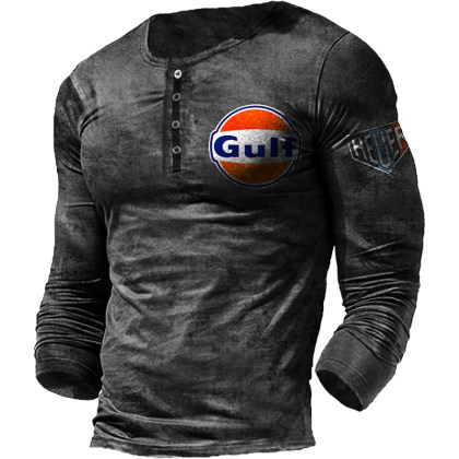 Men's outdoor skull motor oil long sleeve T-shirt