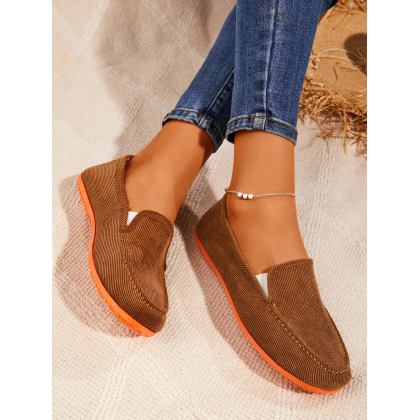 Velvet Stripe Moccasin Slip-on Shoes